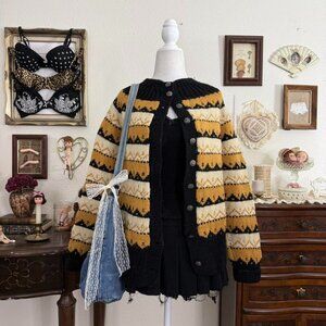 Vintage indie girl quirky whimsical cozy striped cardigan